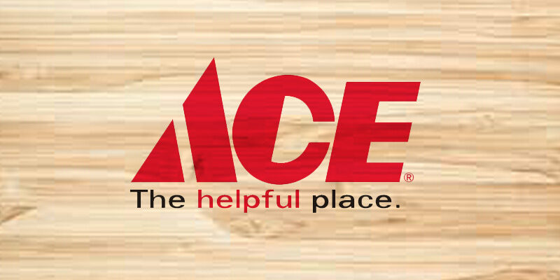 Ace logo with text The helpful place on wood texture background