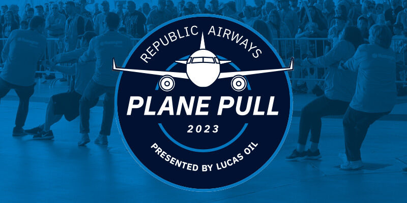 Republic Airways Plane Pull on blue background